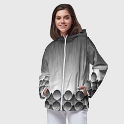 Ветровка с капюшоном женская Круглая полосатая геометрия, цвет: 3D-белый — фото 2