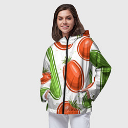 Ветровка с капюшоном женская Помидоры и огурцы, цвет: 3D-черный — фото 2