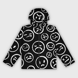 Ветровка с капюшоном женская Грустные черно-белые смайлики, цвет: 3D-черный