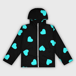 Ветровка с капюшоном женская С голубыми сердечками на черном, цвет: 3D-белый