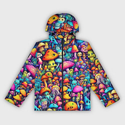 Ветровка с капюшоном женская Кислотные психоделические грибы, цвет: 3D-черный