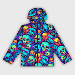 Ветровка с капюшоном женская Яркие кислотные черепа, цвет: 3D-черный