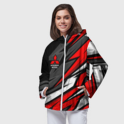 Ветровка с капюшоном женская Митсубиси - красный спортивный, цвет: 3D-белый — фото 2