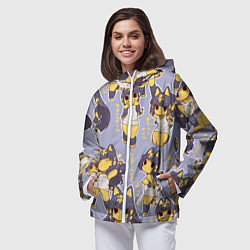 Ветровка с капюшоном женская Анкха желтая египетская девушка кошка, цвет: 3D-белый — фото 2