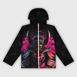 Ветровка с капюшоном женская Японский самурай в сакуре, цвет: 3D-белый