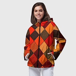 Ветровка с капюшоном женская Шахматка красно-коричневая, цвет: 3D-черный — фото 2