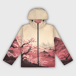 Ветровка с капюшоном женская Сакура в горах, цвет: 3D-черный