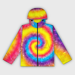 Ветровка с капюшоном женская Тай-дай сочные цвета, цвет: 3D-черный