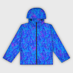 Ветровка с капюшоном женская Синие неоновые листья, цвет: 3D-черный