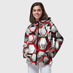 Ветровка с капюшоном женская Кибер Hexagon Красный, цвет: 3D-черный — фото 2