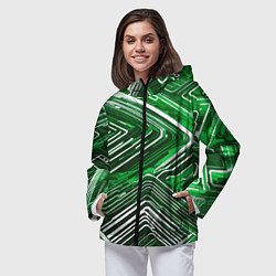 Ветровка с капюшоном женская Кибер линии Зелёный-белый, цвет: 3D-черный — фото 2