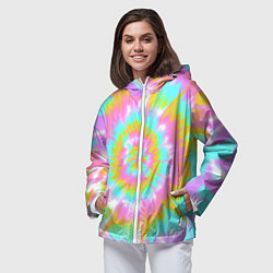 Ветровка с капюшоном женская Tie-Dye кислотный в стиле барби, цвет: 3D-белый — фото 2