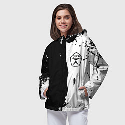 Ветровка с капюшоном женская Ссср знак качества - краски брызг чёрно-белых, цвет: 3D-черный — фото 2