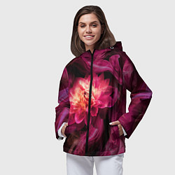 Ветровка с капюшоном женская Розовый цветок в огне - нейросеть, цвет: 3D-черный — фото 2
