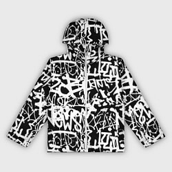 Ветровка с капюшоном женская Граффити черно-белый паттерн, цвет: 3D-белый