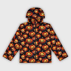Ветровка с капюшоном женская Весёлые тыквы на Хеллоуин паттерн, цвет: 3D-черный