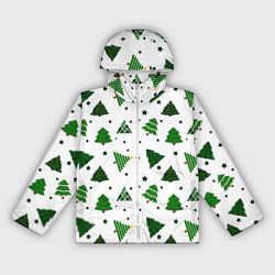 Ветровка с капюшоном женская Узор с зелеными елочками, цвет: 3D-белый