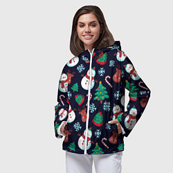 Ветровка с капюшоном женская Снеговички с рождественскими оленями и елками, цвет: 3D-белый — фото 2