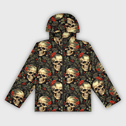 Ветровка с капюшоном женская Череп рябина шишки и хвойные ветки, цвет: 3D-черный