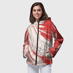 Ветровка с капюшоном женская Абстракция красно-белая, цвет: 3D-черный — фото 2