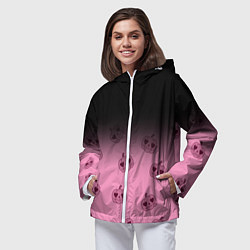 Ветровка с капюшоном женская Черно-розовый градиент и хэллоуинские тыквы паттер, цвет: 3D-белый — фото 2