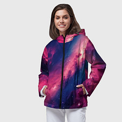 Ветровка с капюшоном женская Галактика в розовом цвете, цвет: 3D-черный — фото 2