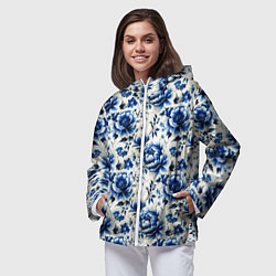 Ветровка с капюшоном женская Гжель узор паттерн, цвет: 3D-белый — фото 2