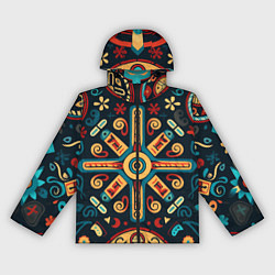 Ветровка с капюшоном женская Симметричный орнамент в славянском стиле, цвет: 3D-черный