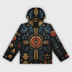 Ветровка с капюшоном женская Паттерн в славянской стилистике, цвет: 3D-черный