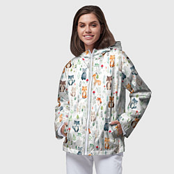 Ветровка с капюшоном женская Акварельные сказочные лесные звери от нейросети -, цвет: 3D-белый — фото 2