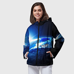 Ветровка с капюшоном женская Восход солнца в космосе, цвет: 3D-черный — фото 2