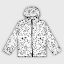 Ветровка с капюшоном женская Черно-белый новогодний патерн, цвет: 3D-черный