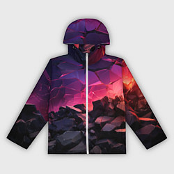 Ветровка с капюшоном женская Темные фиолетовые камни текстура, цвет: 3D-белый
