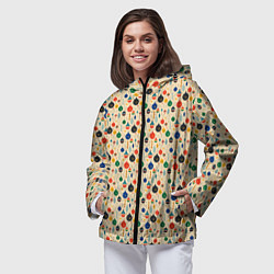 Ветровка с капюшоном женская Разноцветные ёлочные игрушки, цвет: 3D-черный — фото 2
