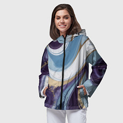 Ветровка с капюшоном женская Абстрактный волнистый узор фиолетовый с голубым, цвет: 3D-черный — фото 2