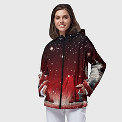 Ветровка с капюшоном женская Зимний берег реки с деревьями и льдом, цвет: 3D-черный — фото 2