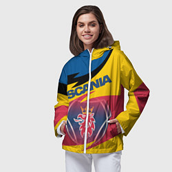Ветровка с капюшоном женская Scania logo, цвет: 3D-белый — фото 2