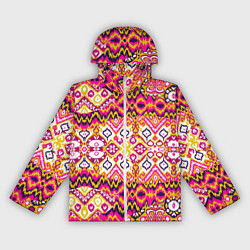 Ветровка с капюшоном женская Розовый орнамент имитация ткань икат, цвет: 3D-белый