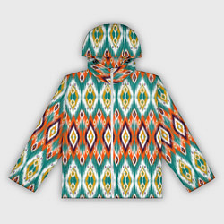 Ветровка с капюшоном женская Орнамент икат - имитация аткласной ткани, цвет: 3D-белый