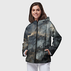 Ветровка с капюшоном женская Темно-серый мрамор, цвет: 3D-черный — фото 2