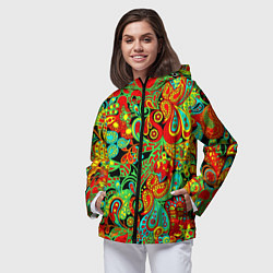 Ветровка с капюшоном женская Индийский этнический орнамент пейсли, цвет: 3D-черный — фото 2