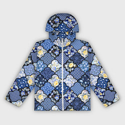 Ветровка с капюшоном женская Цветочный лоскутный коллаж, цвет: 3D-белый