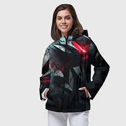 Ветровка с капюшоном женская Черная металлическая с красной вставкой, цвет: 3D-черный — фото 2