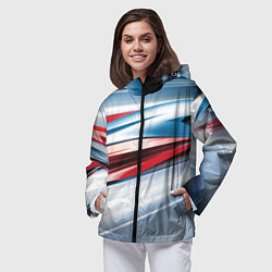 Ветровка с капюшоном женская Белая синяя красная абстракция, цвет: 3D-черный — фото 2