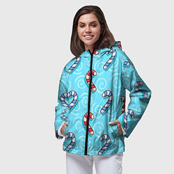 Ветровка с капюшоном женская Новогодний леденец трость, цвет: 3D-черный — фото 2