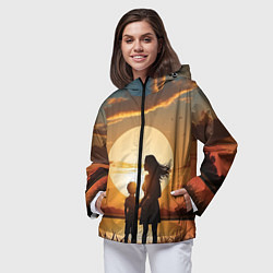 Ветровка с капюшоном женская Мать и дитя на закате, цвет: 3D-черный — фото 2