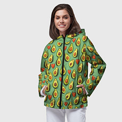 Ветровка с капюшоном женская Авокадо и сердечки, цвет: 3D-черный — фото 2