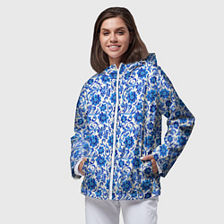 Ветровка с капюшоном женская Гжель классика, цвет: 3D-белый — фото 2