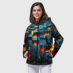 Ветровка с капюшоном женская Темные плитки в лаве, цвет: 3D-черный — фото 2