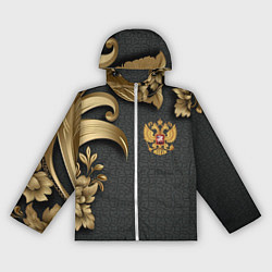 Ветровка с капюшоном женская Золотой герб России и объемные узоры, цвет: 3D-белый